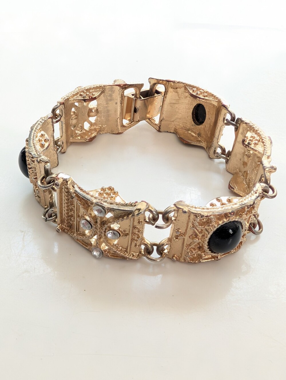 Vintage Designer LJM Style Victorian Revival Rhinestone Faux Stone Bracelet